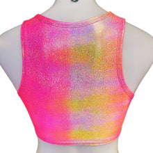 Load image into Gallery viewer, FESTIE BESTIE| Pink/Orange Holographic Underboob Sporty Crop Top, Women's Festival Top, Rave Top