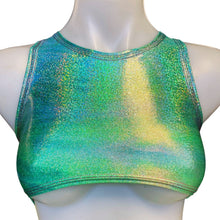 Load image into Gallery viewer, FESTIE BESTIE| Seafoam Holographic Underboob Sporty Crop Top, Women's Festival Top, Rave Top
