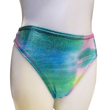 Load image into Gallery viewer, FESTIE BESTIE |Seafoam Holographic High Waisted High Cut Bottoms, Festival Bottoms, Rave Bottoms, Rave Outfit