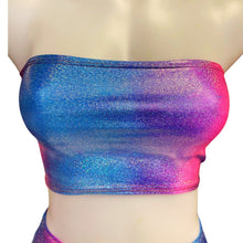 Load image into Gallery viewer, FESTIE BESTIE | Pink/Blue Holographic Tube Top, Women's Festival Top, Rave Top