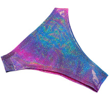 Load image into Gallery viewer, FESTIE BESTIE | Pink/Blue Holographic High Waisted High Cut Bottoms, Festival Bottoms, Rave Bottoms, Rave Outfit