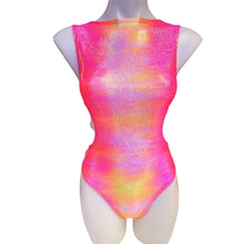 Load image into Gallery viewer, FESTIE BESTIE | Pink/Orange Holographic Aria Cut-Out Bodysuit |