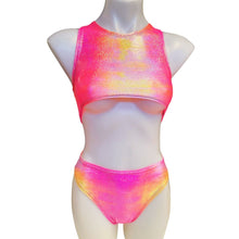Load image into Gallery viewer, FESTIE BESTIE| Pink/Orange Holographic Underboob Sporty Crop Top, Women's Festival Top, Rave Top
