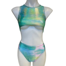 Load image into Gallery viewer, FESTIE BESTIE| Seafoam Holographic Underboob Sporty Crop Top, Women's Festival Top, Rave Top