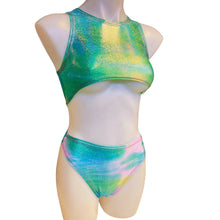 Load image into Gallery viewer, FESTIE BESTIE| Seafoam Holographic Underboob Sporty Crop Top, Women's Festival Top, Rave Top