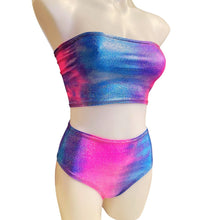 Load image into Gallery viewer, FESTIE BESTIE | Pink/Blue Holographic Tube Top, Women's Festival Top, Rave Top
