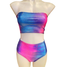 Load image into Gallery viewer, FESTIE BESTIE | Pink/Blue Holographic Tube Top, Women's Festival Top, Rave Top