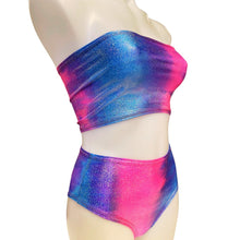 Load image into Gallery viewer, FESTIE BESTIE | Pink/Blue Holographic Tube Top, Women's Festival Top, Rave Top