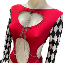 Load image into Gallery viewer, HARLEY | Aria Cut-Out Cascade Bell Sleeve Bodysuit with Fluff and Chain Detail