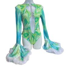 Load image into Gallery viewer, Ready to Ship | Size XLarge | Aria Cut-Out Cascade Bell Sleeve Bodysuit with Fluff and Chain Detail