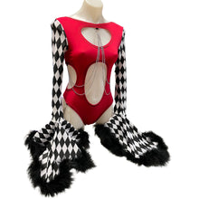 Load image into Gallery viewer, HARLEY | Aria Cut-Out Cascade Bell Sleeve Bodysuit with Fluff and Chain Detail