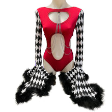 Load image into Gallery viewer, HARLEY | Aria Cut-Out Cascade Bell Sleeve Bodysuit with Fluff and Chain Detail