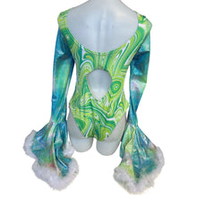 Load image into Gallery viewer, Ready to Ship | Size XLarge | Aria Cut-Out Cascade Bell Sleeve Bodysuit with Fluff and Chain Detail