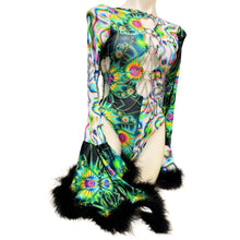 Load image into Gallery viewer, OOAK | Aria Cut-Out Cascade Bell Sleeve Bodysuit with Fluff and Chain Detail