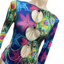 Load image into Gallery viewer, Ready to Ship | Size LARGE | Aria Cut-Out Cascade Bell Sleeve Bodysuit with Fluff and Chain Detail