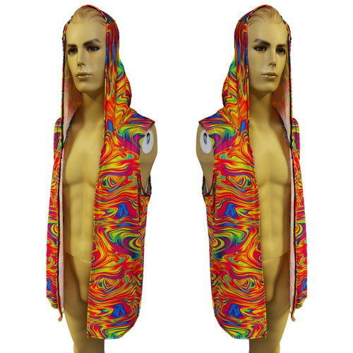 ALL The GLOW | Slim Fit Men's Rave Hooded Tank Top Vest, Festival Shirt