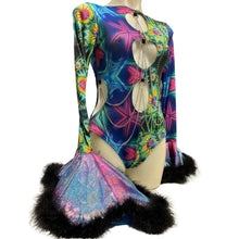 Load image into Gallery viewer, Ready to Ship | Size LARGE | Aria Cut-Out Cascade Bell Sleeve Bodysuit with Fluff and Chain Detail