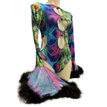 Load image into Gallery viewer, Ready to Ship | Size LARGE | Aria Cut-Out Cascade Bell Sleeve Bodysuit with Fluff and Chain Detail