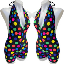 Load image into Gallery viewer, POLKA DOT | Spandex Playsuit | Halter Romper | Festival Outfit | Rave Jumpsuit | Boho |