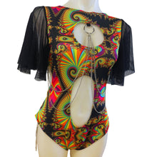 Load image into Gallery viewer, JUBILEE | Aria Cut-Out Flutter Sleeve Bodysuit In Black  Mesh and Chain Detail