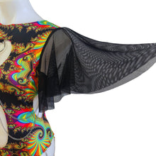 Load image into Gallery viewer, JUBILEE | Aria Cut-Out Flutter Sleeve Bodysuit In Black  Mesh and Chain Detail