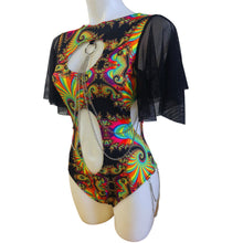 Load image into Gallery viewer, JUBILEE | Aria Cut-Out Flutter Sleeve Bodysuit In Black  Mesh and Chain Detail