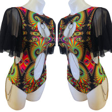 Load image into Gallery viewer, JUBILEE | Aria Cut-Out Flutter Sleeve Bodysuit In Black  Mesh and Chain Detail
