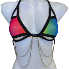 Load image into Gallery viewer, RAINBOW PRIDE | Mesh Chain Cage Top, Festival Top, Rave Top with Chains