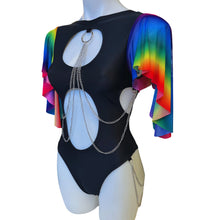 Load image into Gallery viewer, RAINBOW PRIDE | Aria Cut-Out Butterfly mesh Sleeve Bodysuit  and Chain Detail
