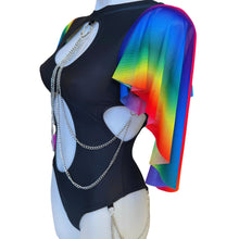 Load image into Gallery viewer, RAINBOW PRIDE | Aria Cut-Out Butterfly mesh Sleeve Bodysuit  and Chain Detail