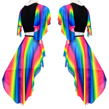 Load image into Gallery viewer, RAINBOW PRIDE | Underboob Sporty Crop Top, Women's Festival Top, Rave Top Mesh Rainbow Butterfly sleeves