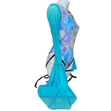 Load image into Gallery viewer, LIQUID WAVE | Aria Cut-Out Cascade Bell Sleeve Bodysuit  Mesh, Chain Detail and Leg Ties