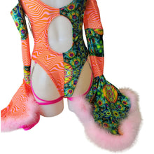 Load image into Gallery viewer, Ready to Ship | Size Small | Aria Cut-Out Cascade Bell Sleeve Bodysuit | Fluff Cascade cut out Sleeves | Leg Ties | Chain Detail