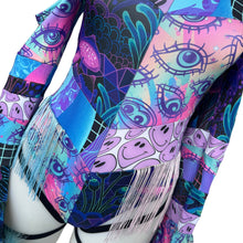 Load image into Gallery viewer, Ready to Ship | Size MEDIUM | Aria Cut-Out Cascade Bell Sleeve Bodysuit with Fluff and Chain Detail