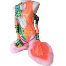 Load image into Gallery viewer, Ready to Ship | Size Small | Aria Cut-Out Cascade Bell Sleeve Bodysuit | Fluff Cascade cut out Sleeves | Leg Ties | Chain Detail