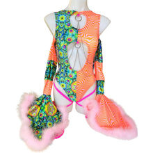 Load image into Gallery viewer, Ready to Ship | Size Small | Aria Cut-Out Cascade Bell Sleeve Bodysuit | Fluff Cascade cut out Sleeves | Leg Ties | Chain Detail