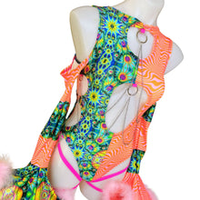 Load image into Gallery viewer, Ready to Ship | Size Small | Aria Cut-Out Cascade Bell Sleeve Bodysuit | Fluff Cascade cut out Sleeves | Leg Ties | Chain Detail