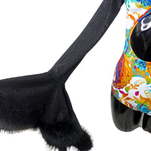 Load image into Gallery viewer, PAISLEY DREAM | Cut-Out, Cascade Bell Sleeve Bodysuit with Fluff, Women's Rave Outfit, Floral, Rave Bae, White Rave, Festival, Glitter