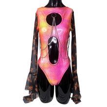 Load image into Gallery viewer, BUTTERFLY BESTIE | Aria Cut-Out Butterfly Mesh Sleeve Bodysuit, Rave Outfit, Cute, Sparkly, Festival Outfit, Pink Yellow, Fairy Vibes