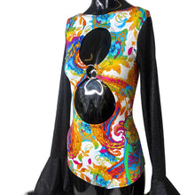 Load image into Gallery viewer, PAISLEY DREAM | Cut-Out, Cascade Bell Sleeve Bodysuit with Fluff, Women's Rave Outfit, Floral, Rave Bae, White Rave, Festival, Glitter