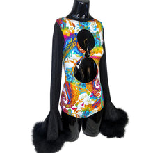 Load image into Gallery viewer, PAISLEY DREAM | Cut-Out, Cascade Bell Sleeve Bodysuit with Fluff, Women's Rave Outfit, Floral, Rave Bae, White Rave, Festival, Glitter