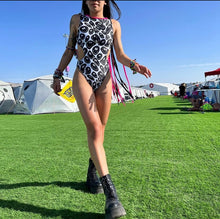 Load image into Gallery viewer, PINK + BLACK | Aria Cut-Out Fringe Bodysuit