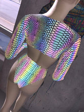 Load image into Gallery viewer, SLITHER | REFLECTIVE | Long Sleeve Buckle Top, Women's Festival Top, Rave Top
