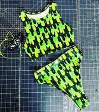Load image into Gallery viewer, GREEN SLIME | Sporty Crop Top + High Waisted High Cut Bottoms, Women's Festival Outfit, Rave Set