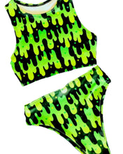 Load image into Gallery viewer, GREEN SLIME | Sporty Crop Top + High Waisted High Cut Bottoms, Women's Festival Outfit, Rave Set