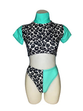 Load image into Gallery viewer, BLUE + BLACK | Underboob Crop Top + Split High Waisted High Cut Bottoms | Festival Outfit