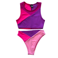 Load image into Gallery viewer, TRI COLOR | Pink | Ready to Ship | High Waisted High Cut Bottoms, Festival Bottoms, Rave Bottoms, Rainbow Rave Outfit
