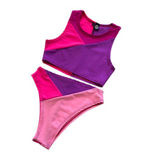 Load image into Gallery viewer, TRI COLOR | Pink | Ready to Ship | High Waisted High Cut Bottoms, Festival Bottoms, Rave Bottoms, Rainbow Rave Outfit