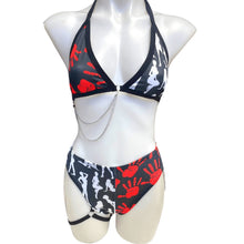 Load image into Gallery viewer, DONT Touch Me | Mismatch Triangle Chain Top + High Waisted High Cut Chain Bottoms with Leg Wrap, Women's Festival Outfit, Rave Set