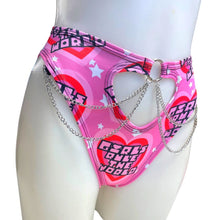 Load image into Gallery viewer, GIRLS RULE | High Waisted High Cut Chain Bottoms wit cut out, Festival Bottoms, Rave Bottoms, Black Rave Outfit